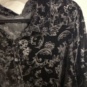 Oversized Black velvet button up